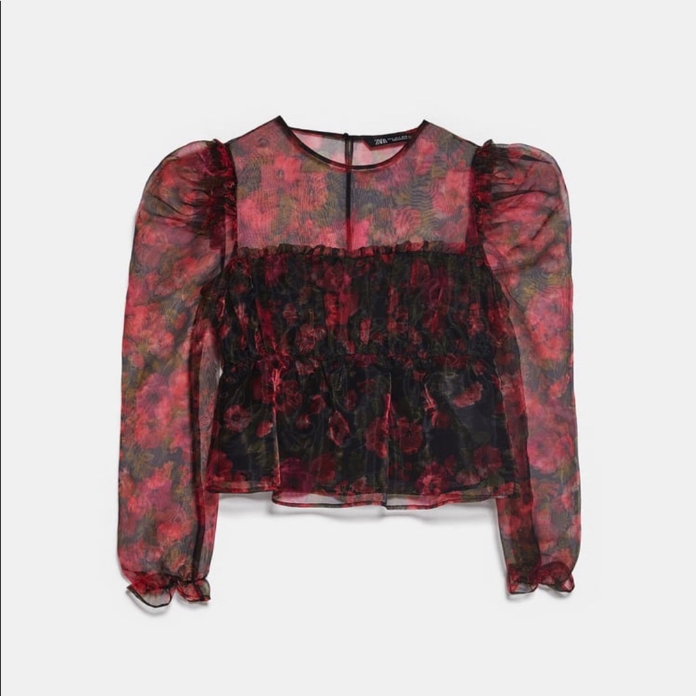 Zara puff sleeve blouse floral